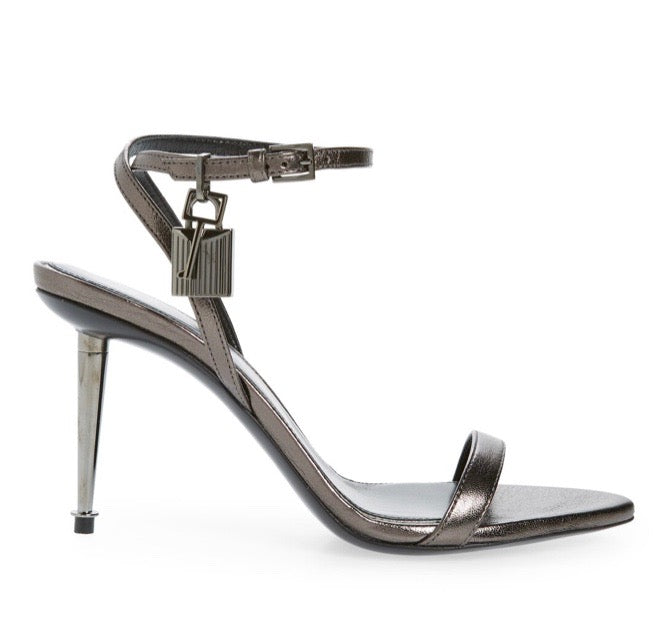 TOM FORD PADLOCK ANKLE STRAP SANDALS GUNMETAL