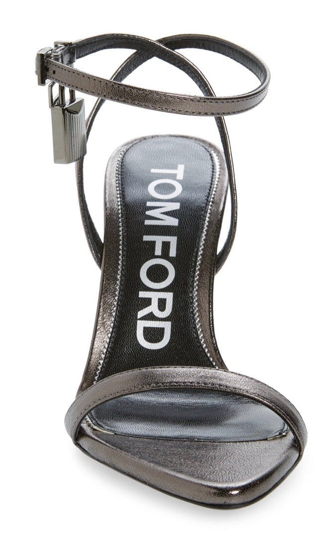 TOM FORD PADLOCK ANKLE STRAP SANDALS GUNMETAL