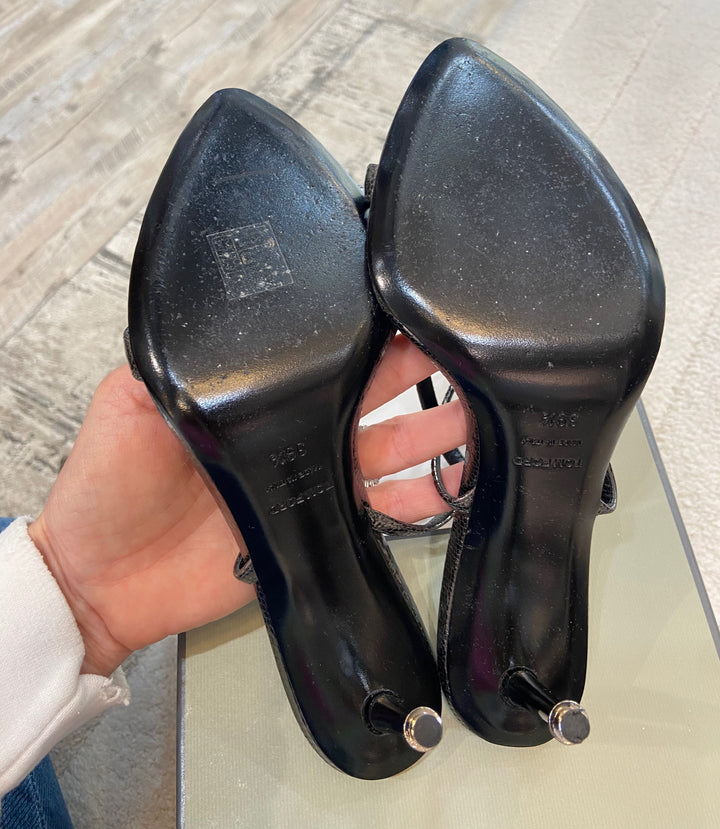 TOM FORD PADLOCK ANKLE STRAP SANDALS GUNMETAL