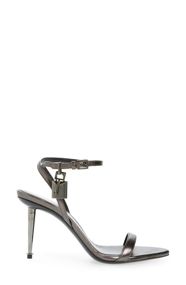 TOM FORD PADLOCK ANKLE STRAP SANDALS GUNMETAL