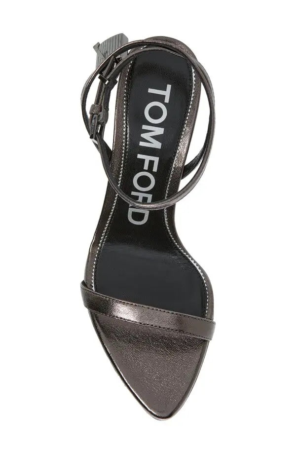 TOM FORD PADLOCK ANKLE STRAP SANDALS GUNMETAL