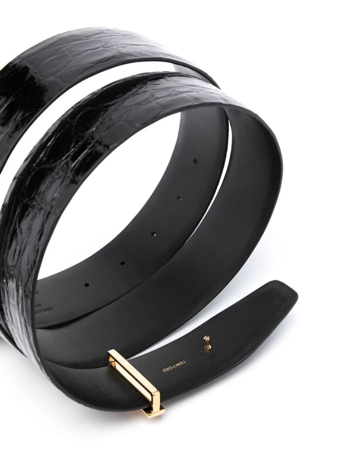 TOM FORD T BUCKLE CROC EMBOSSED REVERSIBLE BELT