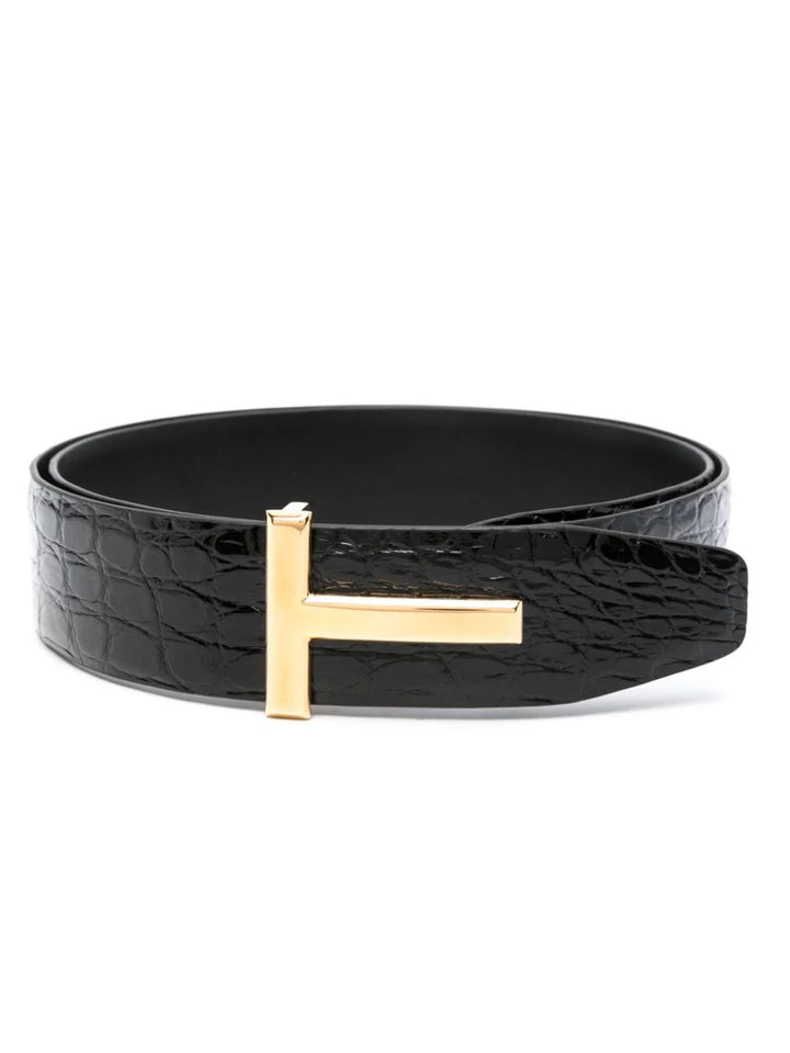 TOM FORD T BUCKLE CROC EMBOSSED REVERSIBLE BELT