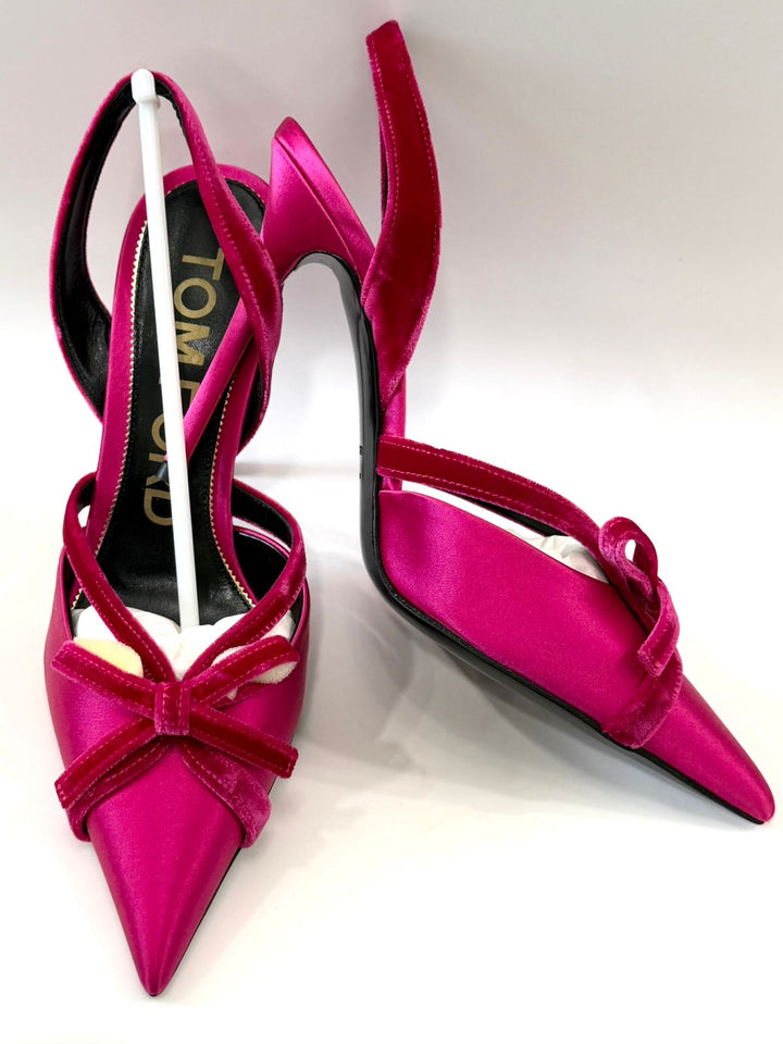 TOM FORD BOW 105 SATIN &amp; VELVET SLINGBACK PUMPS