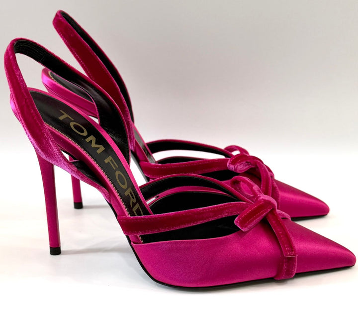 TOM FORD BOW 105 SATIN &amp; VELVET SLINGBACK PUMPS