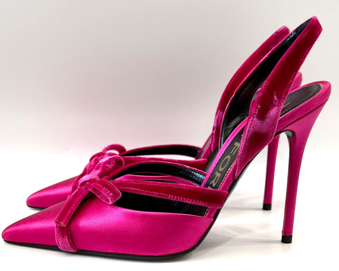 TOM FORD BOW 105 SATIN &amp; VELVET SLINGBACK PUMPS