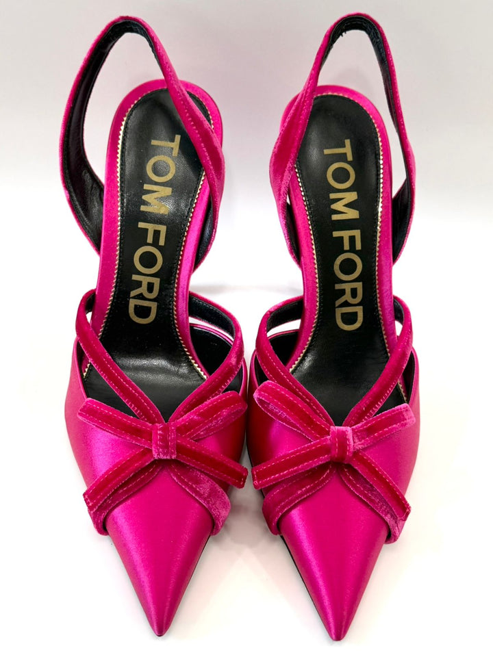 TOM FORD BOW 105 SATIN &amp; VELVET SLINGBACK PUMPS