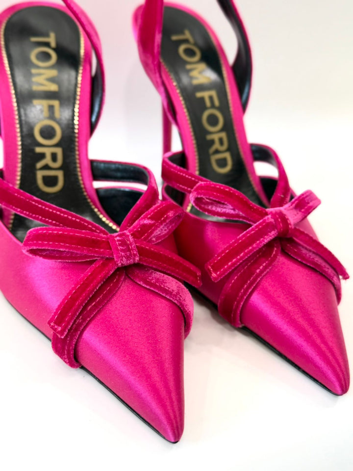 TOM FORD BOW 105 SATIN &amp; VELVET SLINGBACK PUMPS