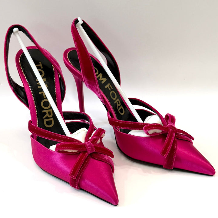 TOM FORD BOW 105 SATIN &amp; VELVET SLINGBACK PUMPS