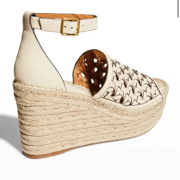 TORY BURCH BASKET WEAVE LEATHER WEDGE HEEL ESPADRILLE