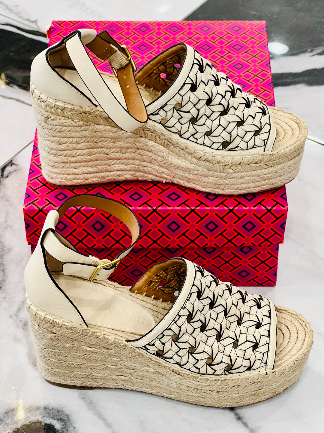 TORY BURCH BASKET WEAVE LEATHER WEDGE HEEL ESPADRILLE – Caroline's Fashion  Luxuries