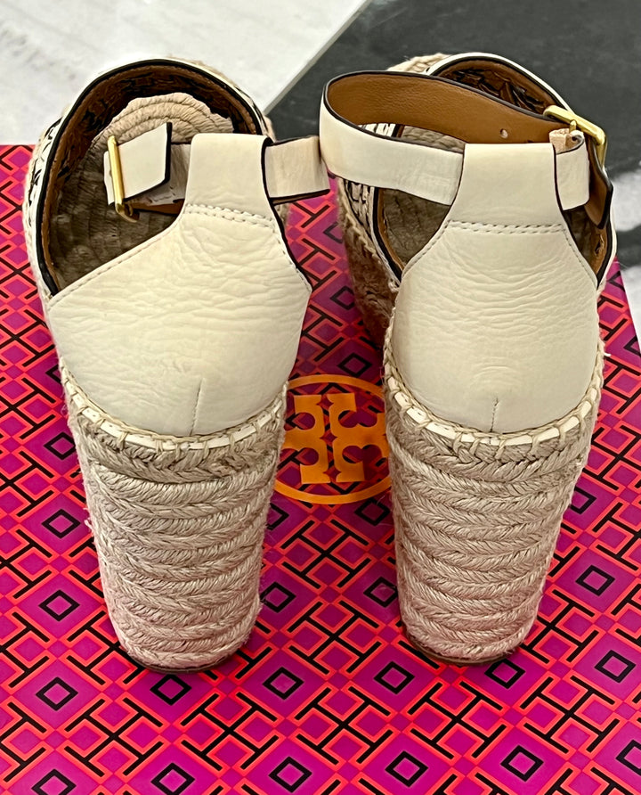 TORY BURCH BASKET WEAVE LEATHER WEDGE HEEL ESPADRILLE