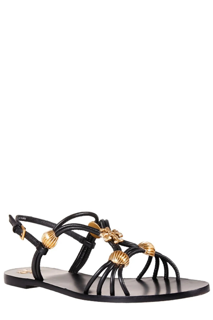 TORY BURCH CAPRI BEADED LEATHER MULTI STRAP SANDALS