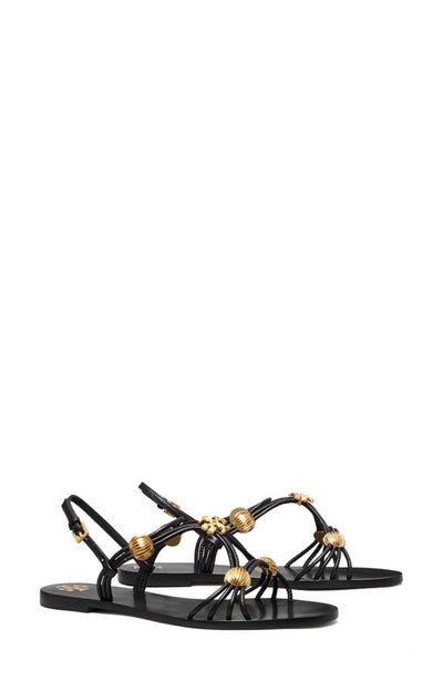 TORY BURCH CAPRI BEADED LEATHER MULTI STRAP SANDALS
