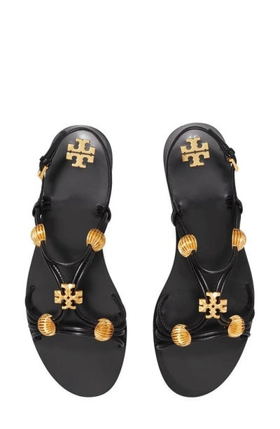 TORY BURCH CAPRI BEADED LEATHER MULTI STRAP SANDALS