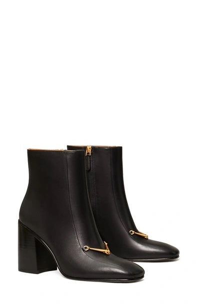 TORY BURCH EQUESTRIAN LINK CALFSKIN LEATHER ANKLE BOOTS