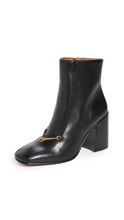 TORY BURCH EQUESTRIAN LINK CALFSKIN LEATHER ANKLE BOOTS