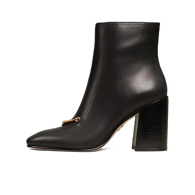 TORY BURCH EQUESTRIAN LINK CALFSKIN LEATHER ANKLE BOOTS