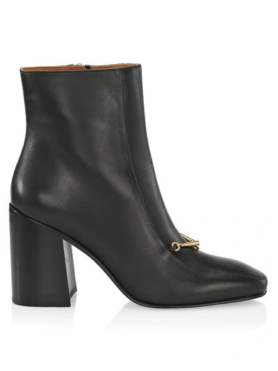 TORY BURCH EQUESTRIAN LINK CALFSKIN LEATHER ANKLE BOOTS