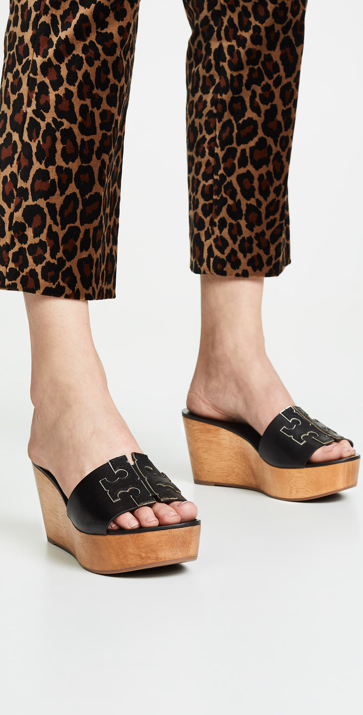 TORY BURCH INES LEATHER WEDGE SLIDE SANDALS