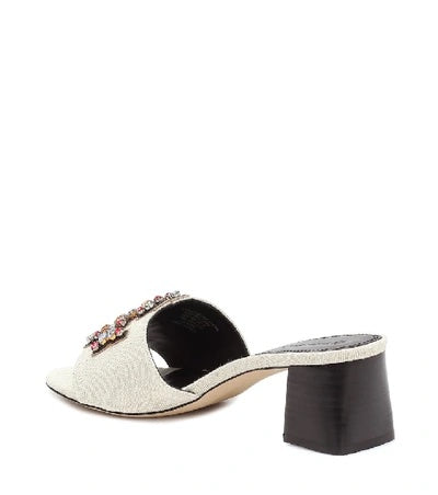 TORY BURCH INES EMBELLISHED LINEN &amp; LEATHER MULES