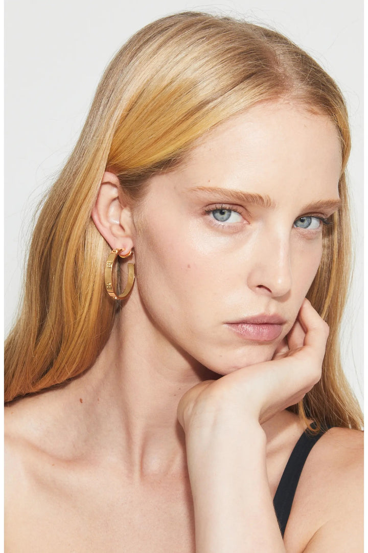 TORY BURCH MILLER 18K GOLD PLATED HOOP EARRINGS