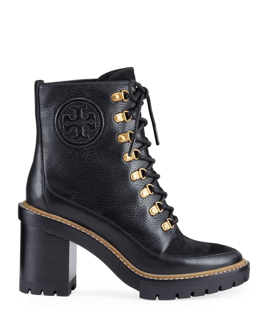 TORY BURCH MILLER MIXED LEATHER LUG SOLE COMBAT BOOTIES