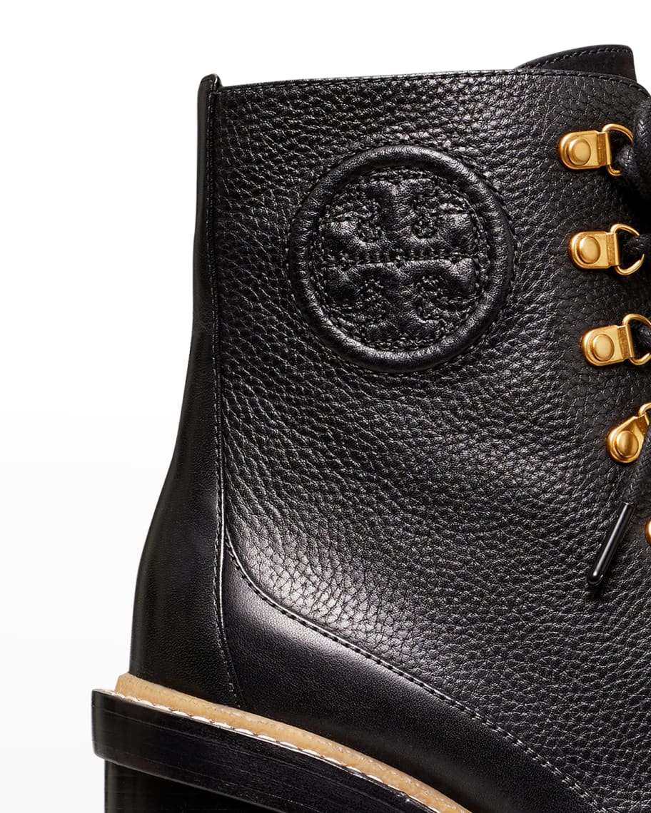 TORY BURCH MILLER MIXED LEATHER LUG SOLE COMBAT BOOTIES