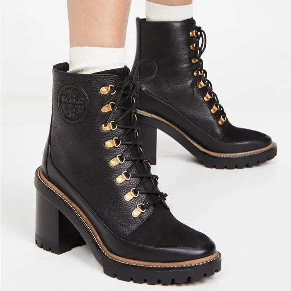 TORY BURCH MILLER MIXED LEATHER LUG SOLE COMBAT BOOTIES