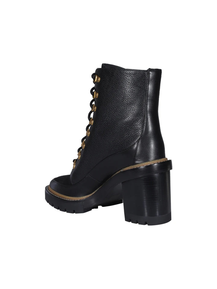 TORY BURCH MILLER MIXED LEATHER LUG SOLE COMBAT BOOTIES