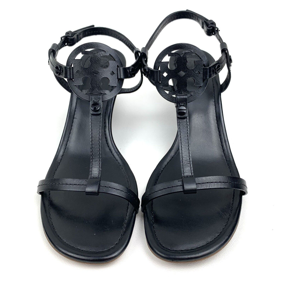 TORY BURCH MILLER T STRAP LEATHER WEDGE HEEL SANDALS