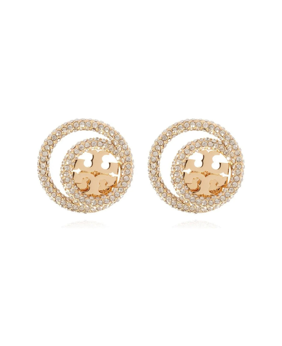 TORY BURCH MILLER 18K GOLD PLATED &amp; CRYSTAL LOGO STUD EARRINGS