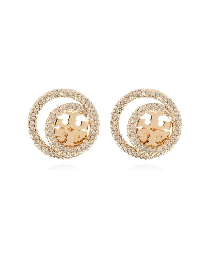 TORY BURCH MILLER 18K GOLD PLATED &amp; CRYSTAL LOGO STUD EARRINGS