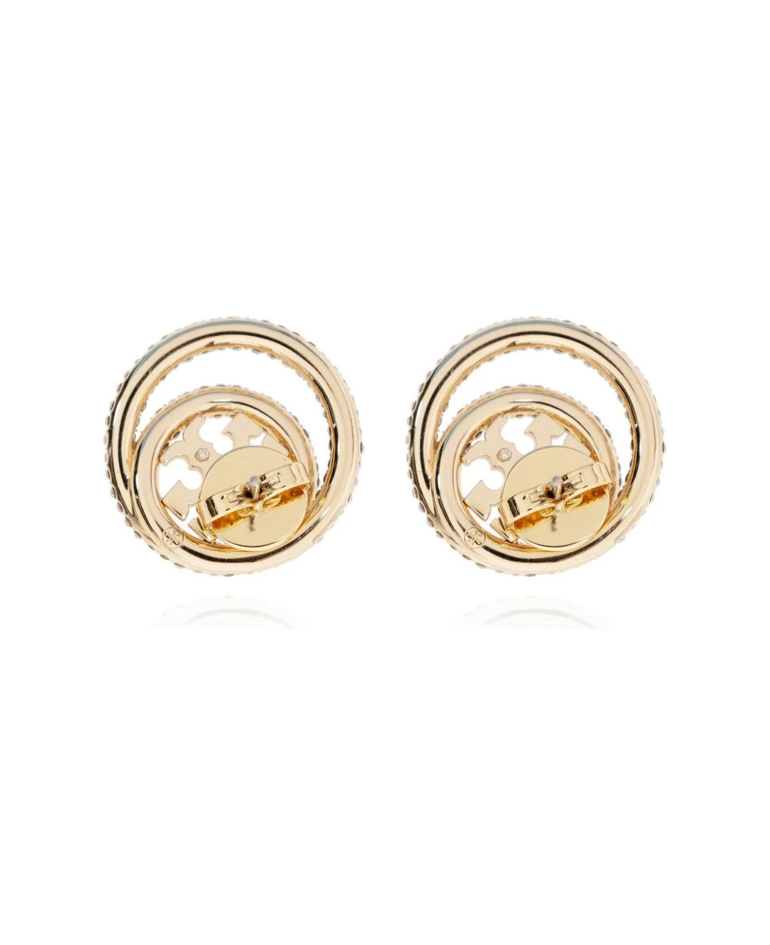 TORY BURCH MILLER 18K GOLD PLATED &amp; CRYSTAL LOGO STUD EARRINGS