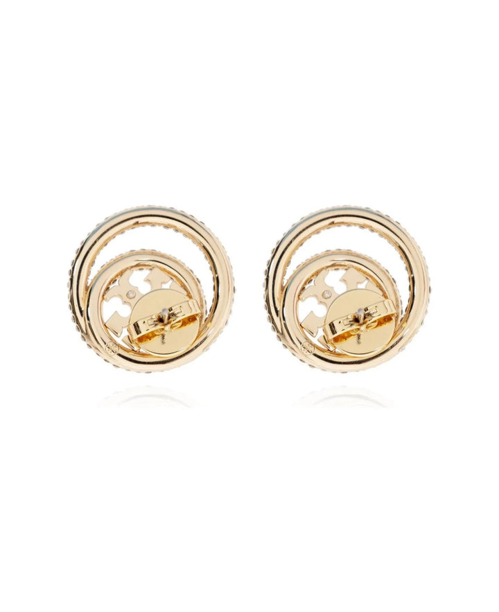 TORY BURCH MILLER 18K GOLD PLATED &amp; CRYSTAL LOGO STUD EARRINGS