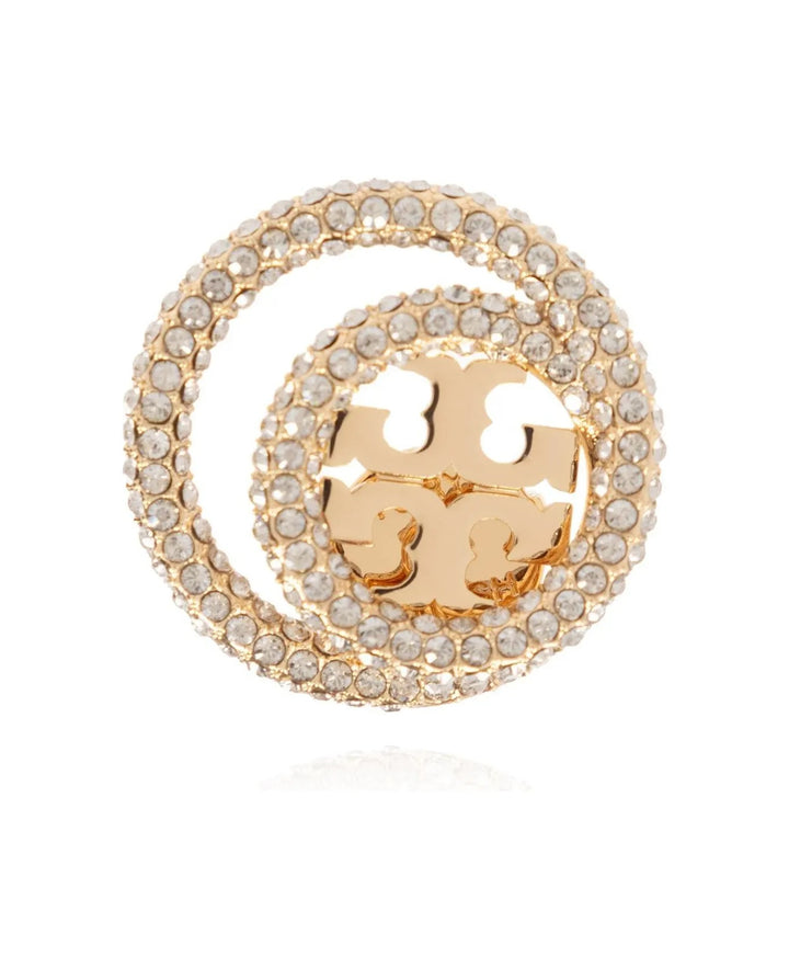 TORY BURCH MILLER 18K GOLD PLATED &amp; CRYSTAL LOGO STUD EARRINGS