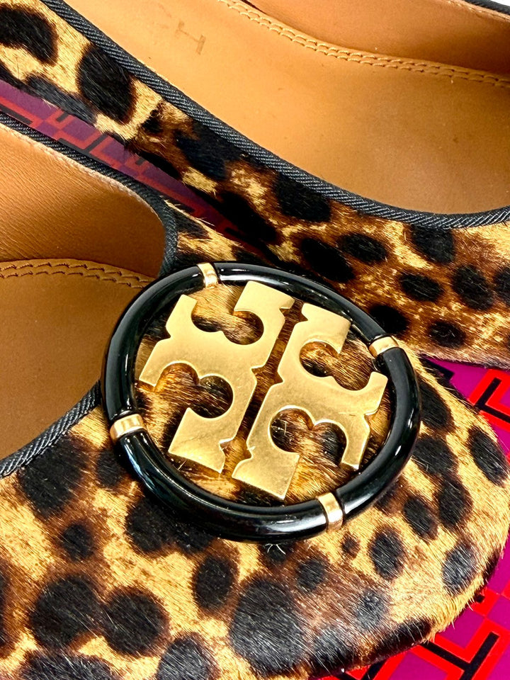 TORY BURCH MULTI LOGO CALF-HAIR LEOPARD PUMPS