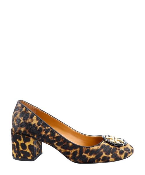TORY BURCH MULTI LOGO CALF-HAIR LEOPARD PUMPS