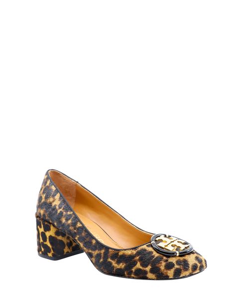 TORY BURCH MULTI LOGO CALF-HAIR LEOPARD PUMPS
