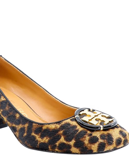 TORY BURCH MULTI LOGO CALF-HAIR LEOPARD PUMPS