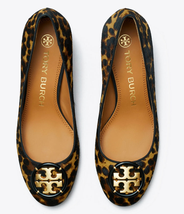 TORY BURCH MULTI LOGO CALF-HAIR LEOPARD PUMPS