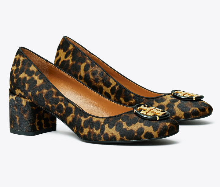 TORY BURCH MULTI LOGO CALF-HAIR LEOPARD PUMPS