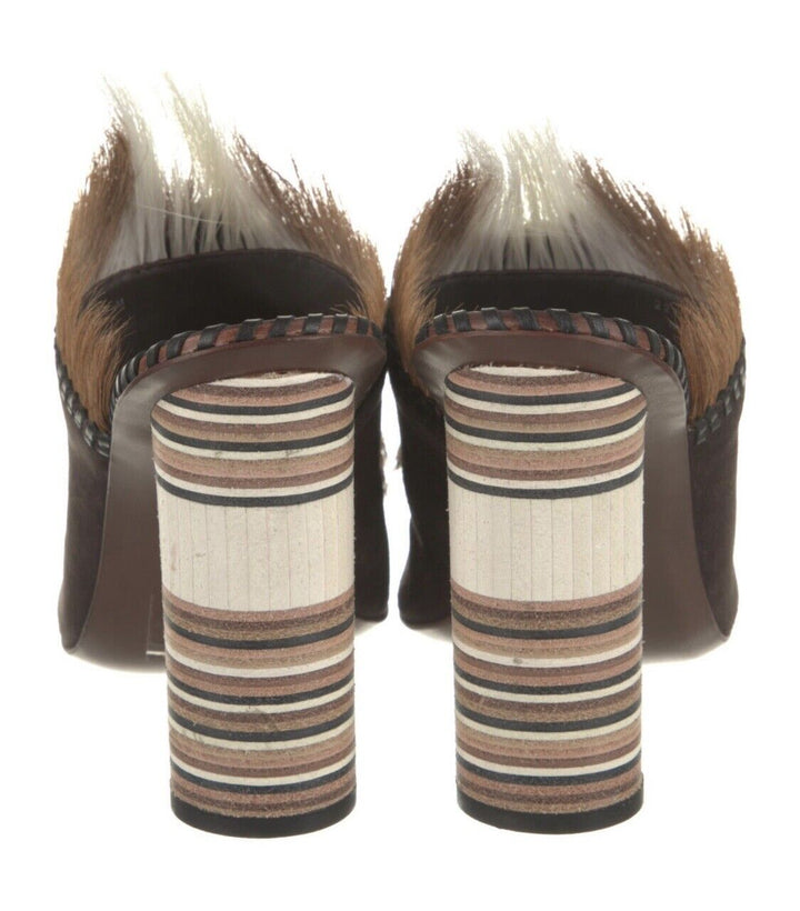 TORY BURCH PHOENIX FUR FEATHER PLATFORM MULES