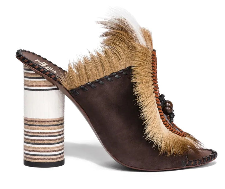 TORY BURCH PHOENIX FUR FEATHER PLATFORM MULES