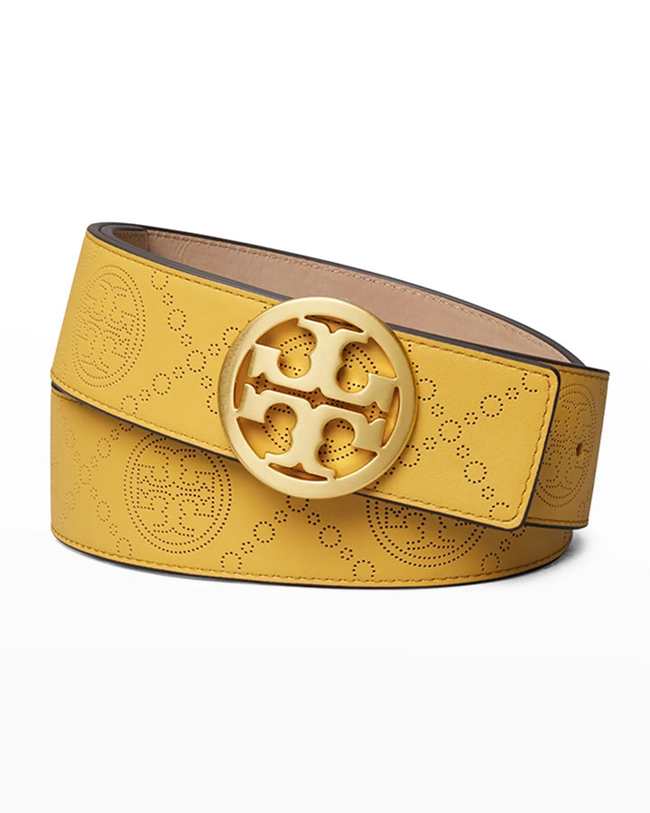 TORY BURCH T MONOGRAM PERFORATED LEATHER BELT