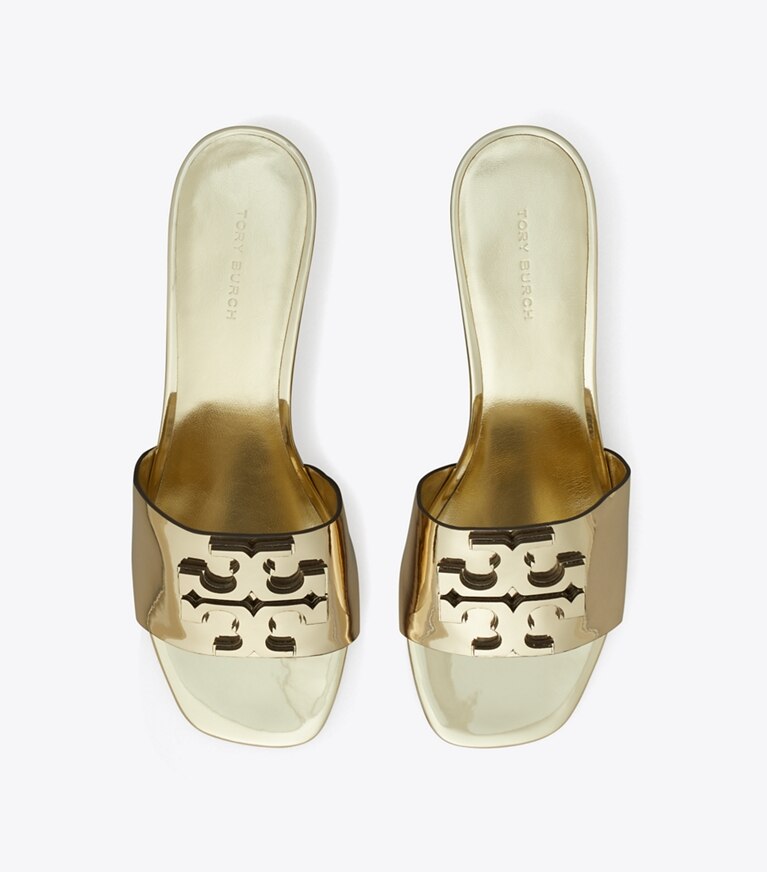 TORY BURCH INES 55 METALLIC GOLD HEELED SANDALS
