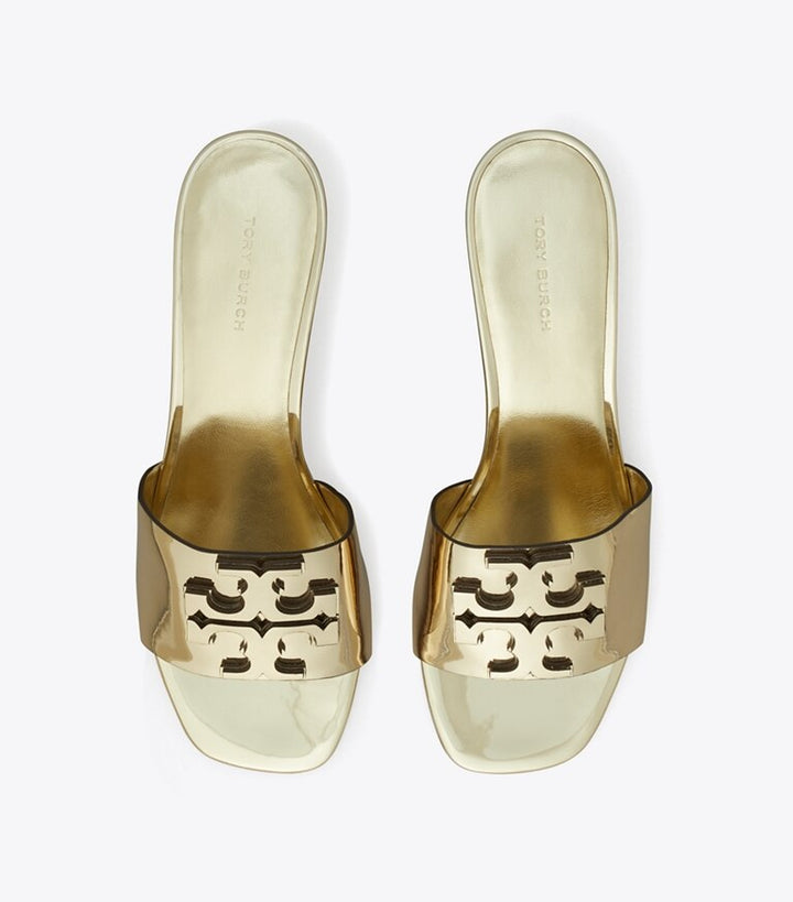 TORY BURCH INES 55 METALLIC GOLD HEELED SANDALS