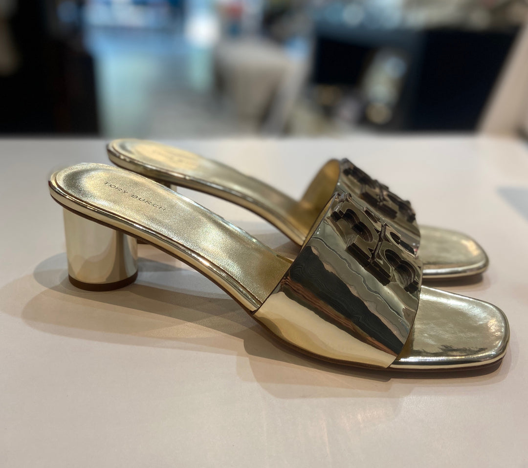 TORY BURCH INES 55 METALLIC GOLD HEELED SANDALS