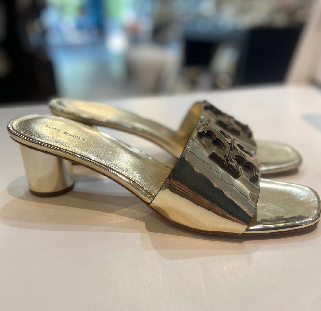 TORY BURCH INES 55 METALLIC GOLD HEELED SANDALS