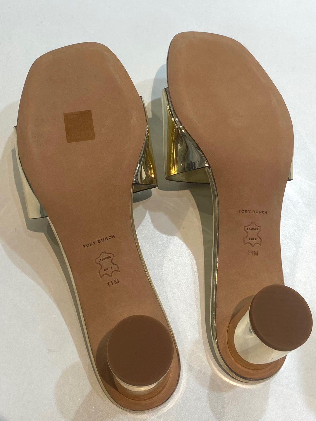 TORY BURCH INES 55 METALLIC GOLD HEELED SANDALS